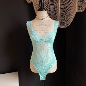 Lace Bodysuit Vintage Teal Blue